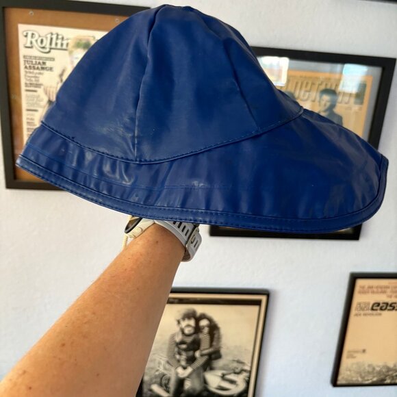 1970s Set Sperry Topsider Navy Blue Raincoat & Hat size M/L Unisex - Picture 4 of 10